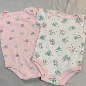 Disney - Pair of 2 Baby Pink and White Minnie Mouse Bodysuit Set